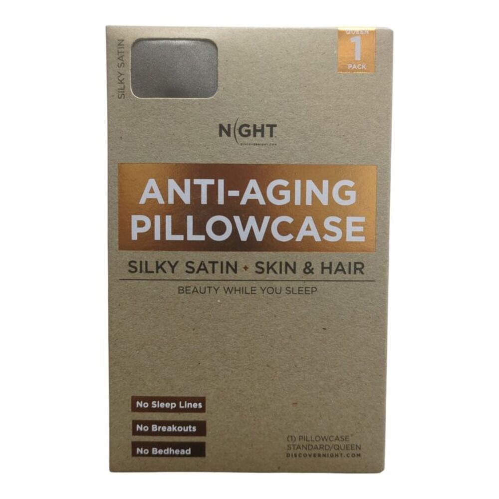 NIGHT Silk Care Anti-Aging Silky Satin Pillowcase, Standard/Queen - Gunmetal